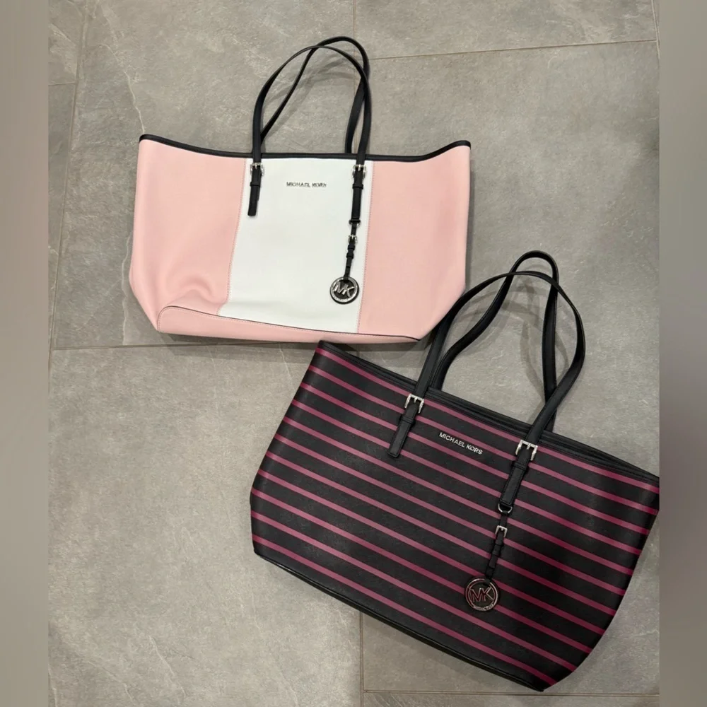 Michael Kors Saffiano Leather Jet Set Tote Large EUC black white & blush pink - Picture 13 of 13